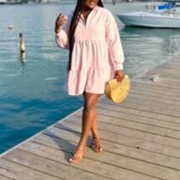 Babydoll Mini Long sleeved Dress Baby Pink - Picture 9 of 13